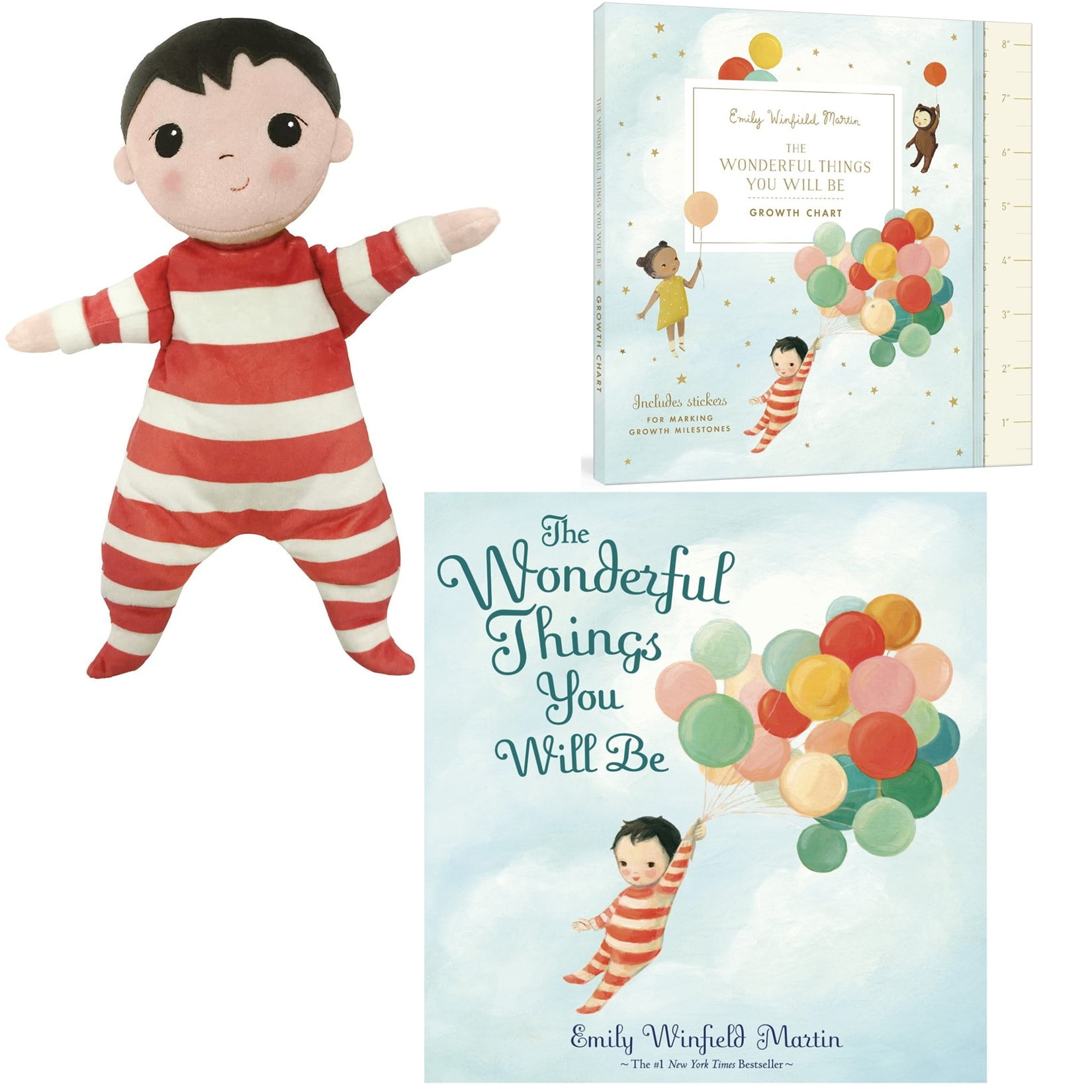 The Wonderful Things You Will Be by Emily Winfield Martin Hardcover, Growth Chart, and 14 Inch Plush Baby Doll Gift Set