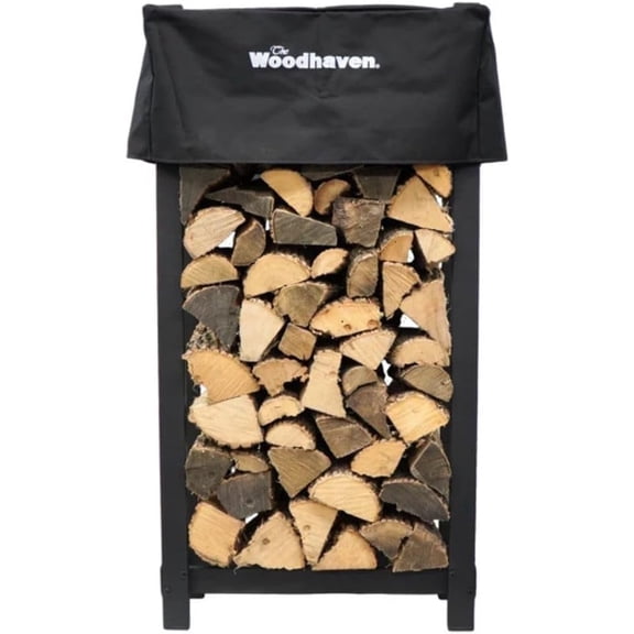 Woodhaven Black 4ft x 2ft Firewood Rack - Indoor And Outdoor Use With Cover - Perfect For Firewplace, Firepit, BBQ and More - Made In USA - Heavy Duty