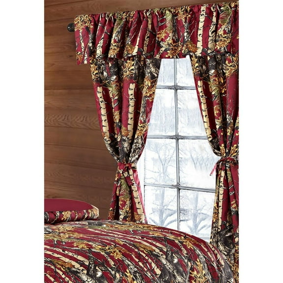 The Woods Burgundy Camouflage 5pc Curtain Set by Regal Comfort For Hunters Cabin or Rustic Lodge Teens Boys and Girls (Curtain, Burgundy)