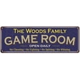 thumbnail image 1 of The Woods Family Blue Game Room Metal 8x24 Sign 108240037181, 1 of 1