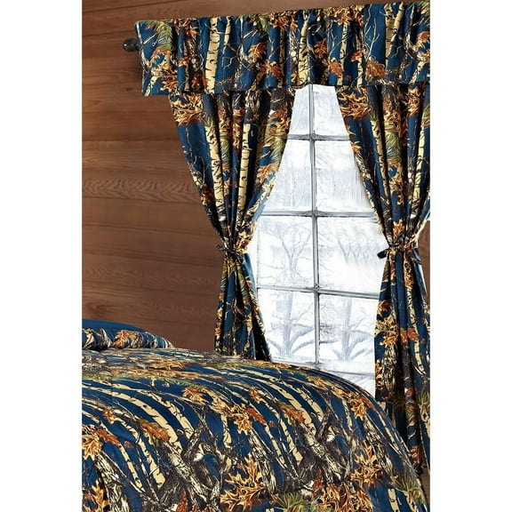 The Woods Navy Blue Camouflage 5pc Curtain Set by Regal Comfort For Hunters Cabin or Rustic Lodge Teens Boys and Girls (Curtain, Navy Blue)