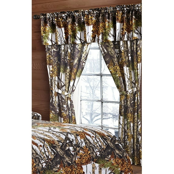 The Woods White Camouflage 5pc Curtain Set by Regal Comfort For Hunters Cabin or Rustic Lodge Teens Boys and Girls (Curtain , White)