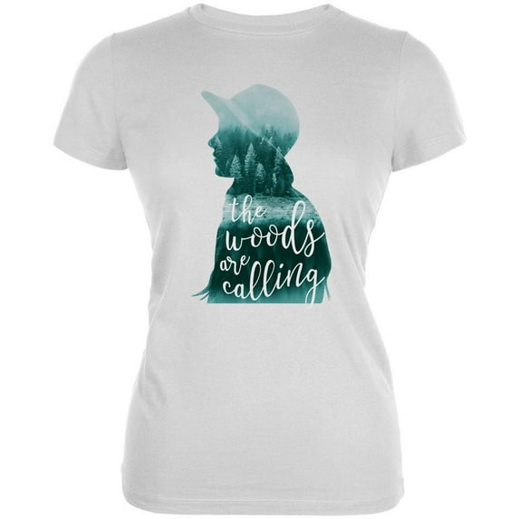 The Woods are Calling Pine Forest Girl Juniors Soft T Shirt White X-LG