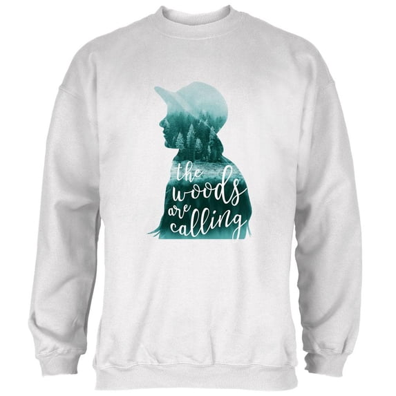 The Woods are Calling Pine Forest Girl Mens Sweatshirt White 2XL