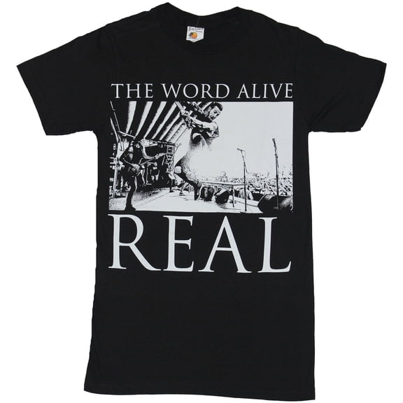 The Word Alive Mens T-Shirt - Real Over Exposed Band Jump White Image (Small)