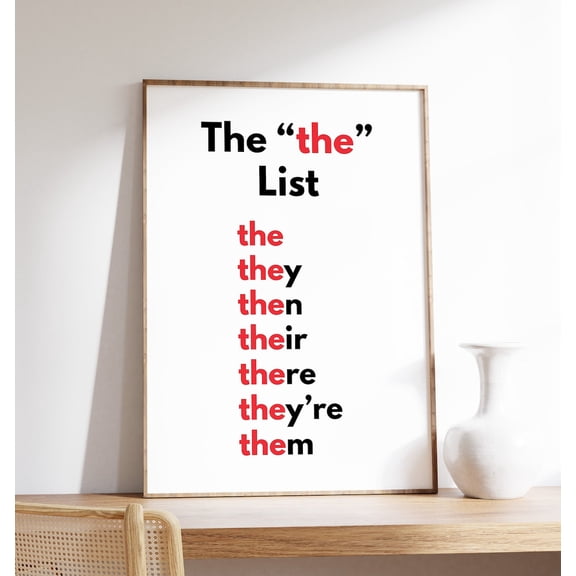 The "The" Word List Poster, English Classroom, English Grammar Print, Educational Poster, Homeschool Learning, Wall Art, Modern Wall Decor, 8x12 UNFRAMED