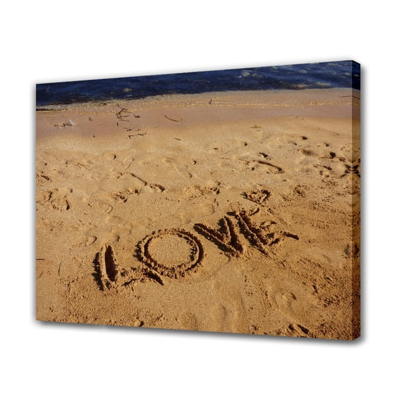 The Word Love Written In The Sand On The Beach Canvas Poster Bedroom Decor Sports Landscape Office Room Decor Gift,Frame-style,12x18inch(30x45cm)