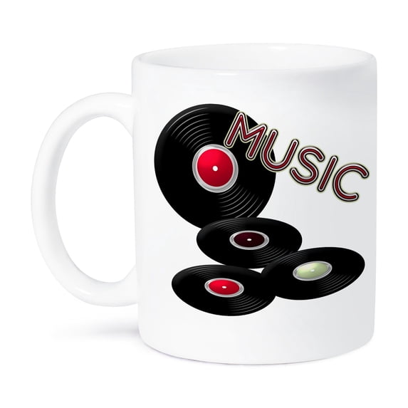 3dRose, The Word Music With Vinyl Records In Pink, White, and Light Green, 15oz Mug