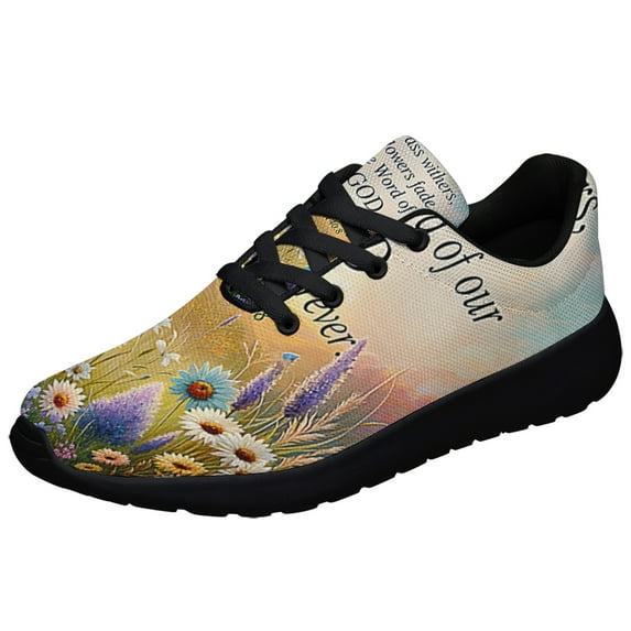 The Word Of Our God Stnds Forever Flower ChriStan Jesus Shoes Sneakers Black Size 7