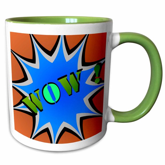 3drose, the Word Wow in Greens and Blue, 11oz Two-tone Green Mug