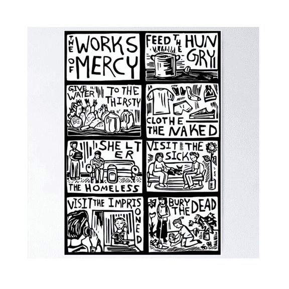 The Works Of Mercy Linocut Image Poster Home Decor Office Wall Art
