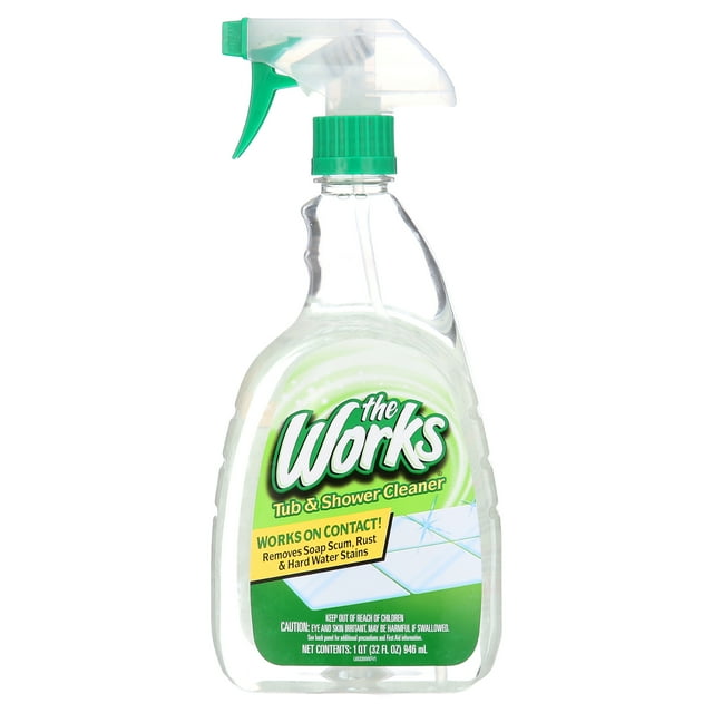 The Works Tub & Shower Cleaner, 32 fl oz Spray, Rinse, & Bathroom Soap Scum Cleaning Bath