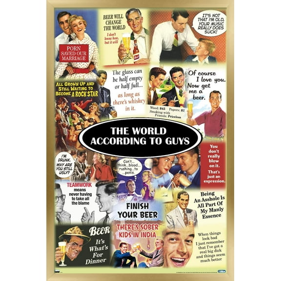 The World According to Guys Wall Poster, 14.725" x 22.375", Framed