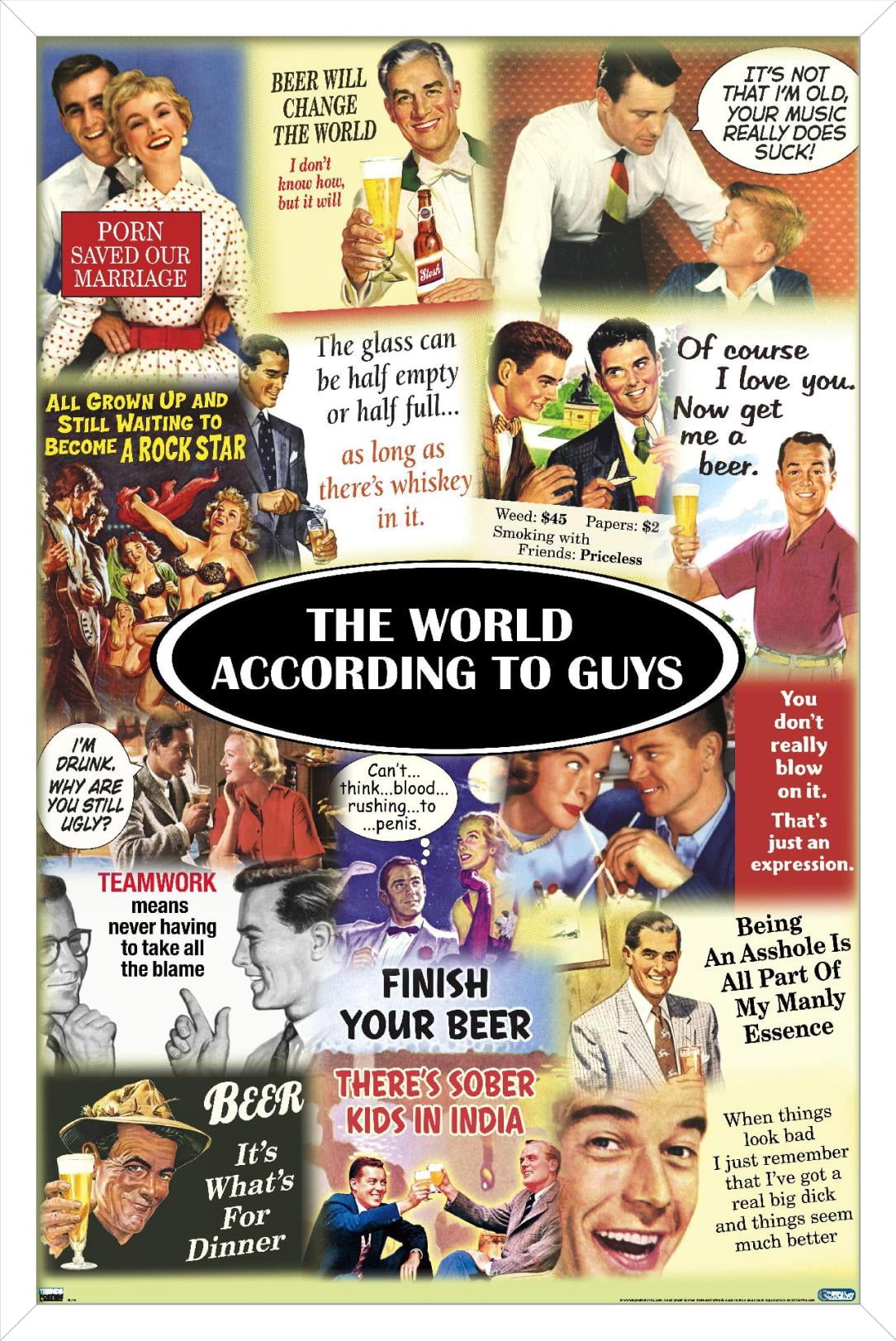 The World According to Guys Wall Poster, 22.375" x 34", Framed