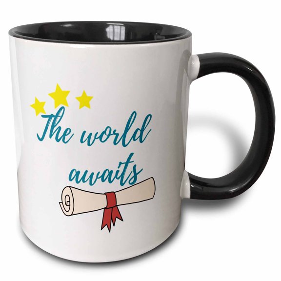 3drose, the World Awaits Celebarating Success, 11oz Two-tone Black Mug