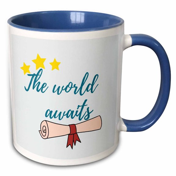 3drose, the World Awaits Celebarating Success, 11oz Two-tone Blue Mug