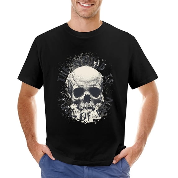 The World Is Full of Pain Men’s Graphic T-shirt Vintage Short Sleeve Sport Tee Black XL