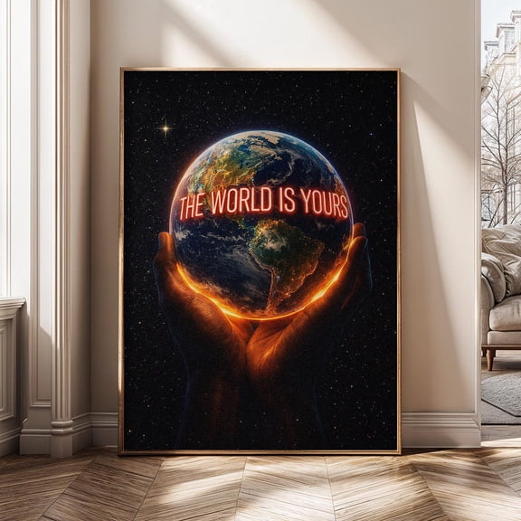The World Is Yours Motivational Quote Earth Space Success Mindset Inspiration Poster