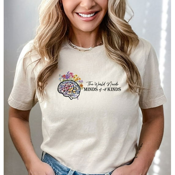 The World Needs Minds of All Kinds T-Shirt, Blooming Brain Tee, Mental Health Awareness Shirt for Teachers
