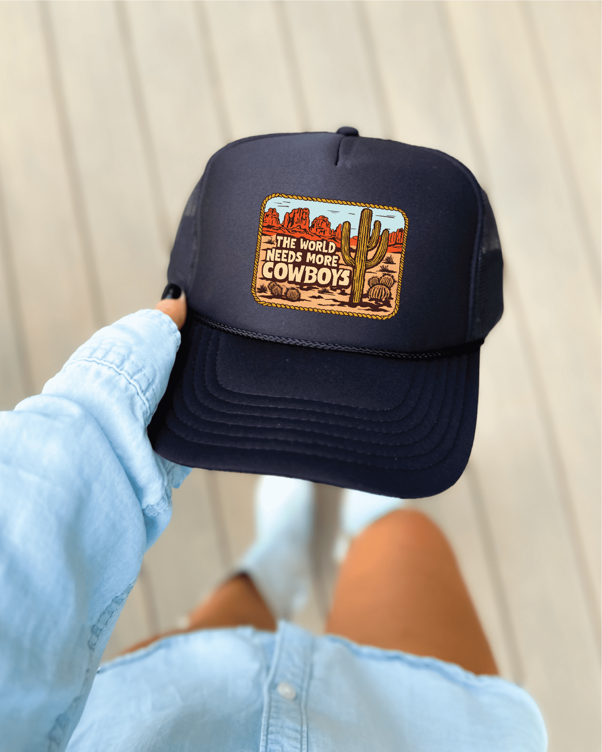 OTTO Black Trucker Hat with Red & White Cowboys Patch Personalized Leather Patch Straw Cowboy Hat - OTTO CAP main image 2