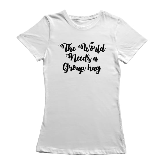 The World Needs a Group Hug Graphic Women White T-Shirt, Female Large