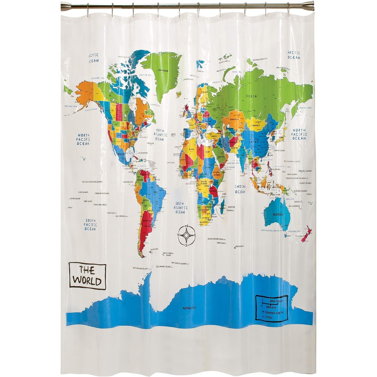 Global Map Design Multicolor Vinyl Shower Curtain 70"x72"