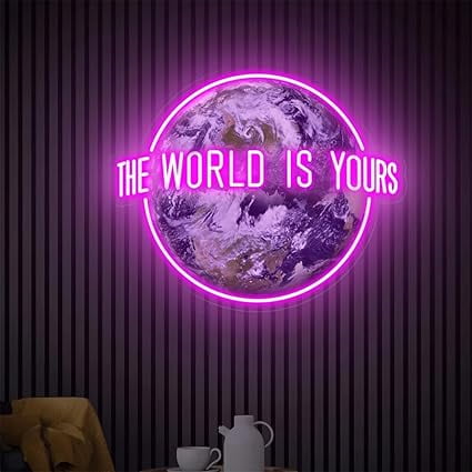 The World is Yours UV Printed Neon Sign Handmade Acrylic Artwork Neon Bar Sign Home Wedding Bedroom Wall Decor Personalized Gift(Rose)