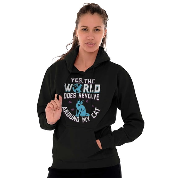 The Worlds Revolves Around my Cat Women Plus Size Graphic Pullover Hoodie Brisco Brands 4X