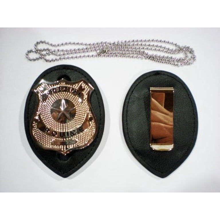 The X Bay Clip On Leather Badge Holder with Badge and Chain