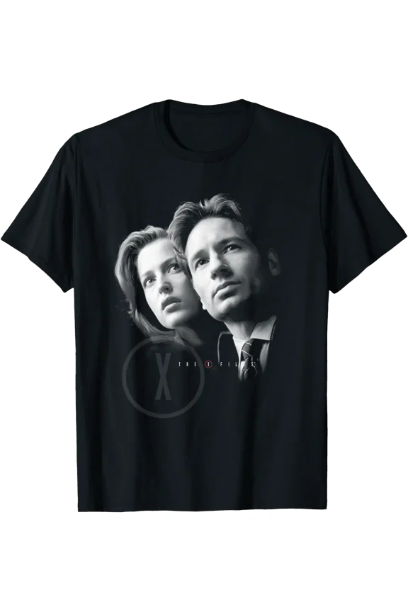The X-Files Black And White Mulder And Scully Portrait Tv T-Shirt , Vintage T-Shirt