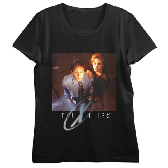 The X-Files Character Photo Art Crew Neck Short Sleeve Women's Black Crop Top-Small