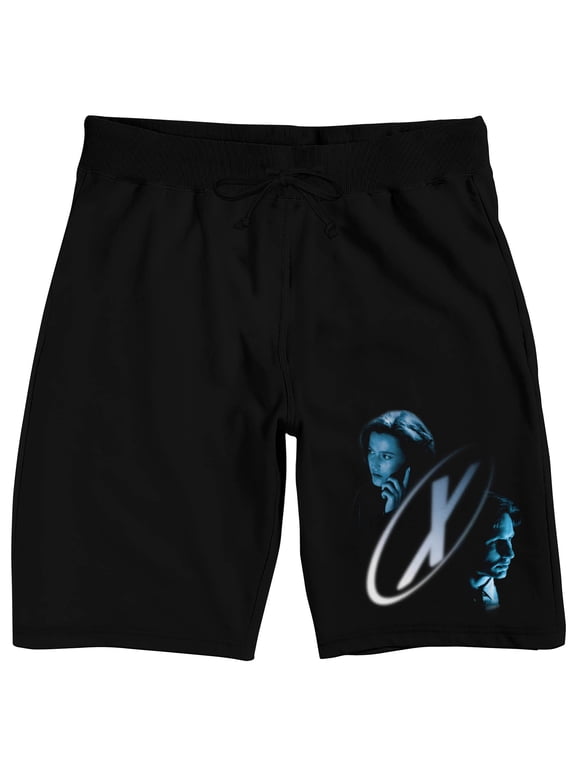 The X-Files X Logo With Agents Mulder & Scully Men's Black Sleep Pajama Shorts-XL