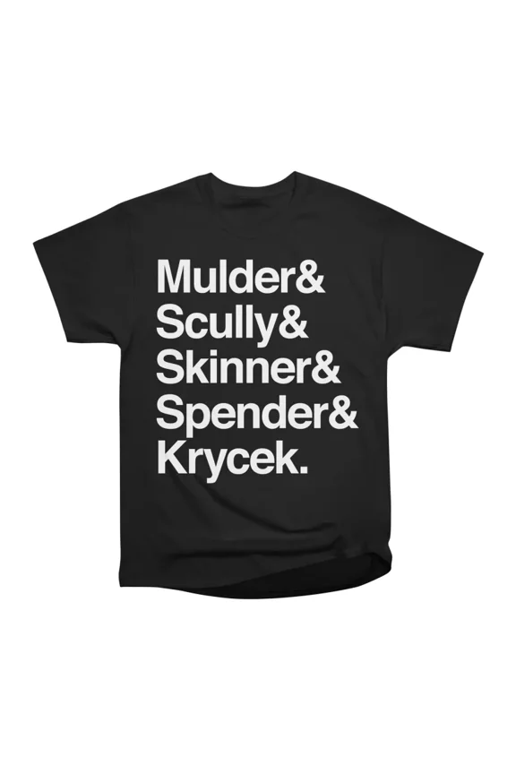 The XFiles in Helvetica Mulder Scully Skinner Spender Krycek T-Shirt Tee Gift For Him Merc