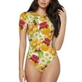 thumbnail image 1 of The Xecao Bees Honeycomb Women's Crew Neck Body Suit, a short-sleeved bodysuit and basic swimsuit, both comfort and style for dating and daily life, 1 of 9