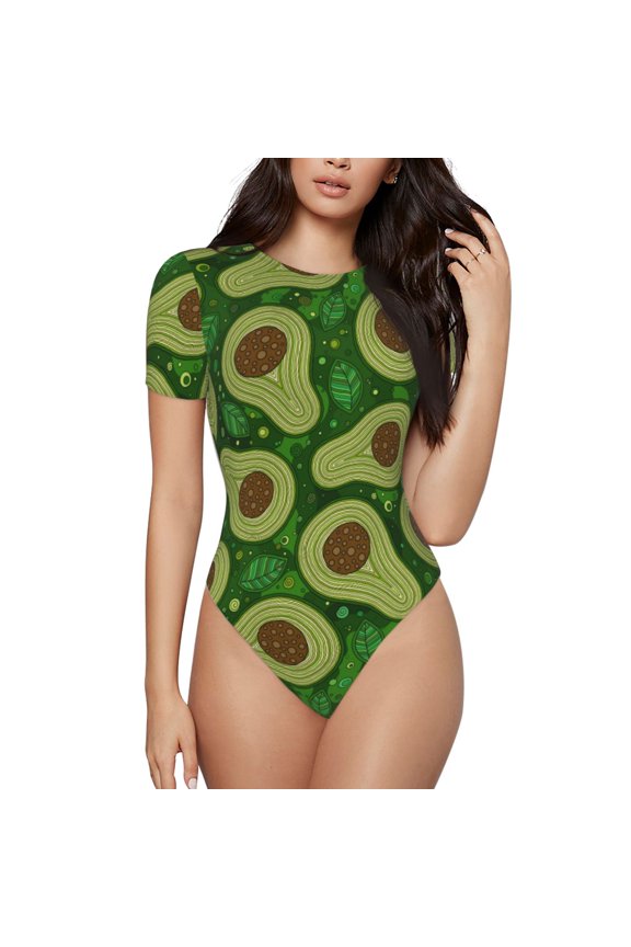 The Xecao Big Colorful Avocados Women's Crew Neck Body Suit, a short-sleeved bodysuit and basic swimsuit, both comfort and style for dating and daily life
