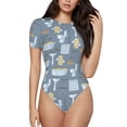 thumbnail image 1 of The Xecao Blue Bathroom Women's Crew Neck Body Suit, a short-sleeved bodysuit and basic swimsuit, both comfort and style for dating and daily life, 1 of 9