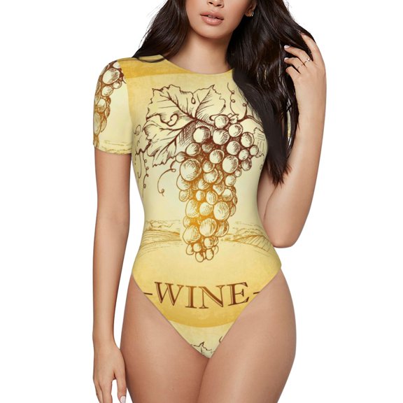 The Xecao Bunch of Grapes Women's Crew Neck Body Suit, a short-sleeved bodysuit and basic swimsuit, both comfort and style for dating and daily life