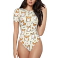 thumbnail image 1 of The Xecao Cartoon Corgi Women's Crew Neck Body Suit, a short-sleeved bodysuit and basic swimsuit, both comfort and style for dating and daily life, 1 of 9