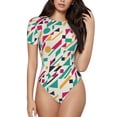 thumbnail image 1 of The Xecao Colorful Spots Women's Crew Neck Body Suit, a short-sleeved bodysuit and basic swimsuit, both comfort and style for dating and daily life, 1 of 9