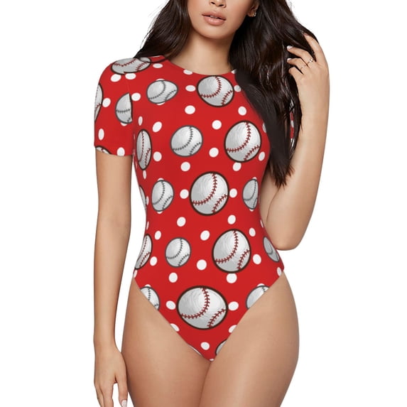 The Xecao Cute Baseball Women's Crew Neck Body Suit, a short-sleeved bodysuit and basic swimsuit, both comfort and style for dating and daily life