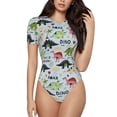 thumbnail image 1 of The Xecao Cute Dinosaurs Women's Crew Neck Body Suit, a short-sleeved bodysuit and basic swimsuit, both comfort and style for dating and daily life, 1 of 9
