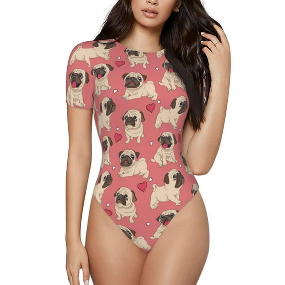 The Xecao Cute French Bulldog Women's Crew Neck Body Suit, a short-sleeved bodysuit and basic swimsuit, both comfort and style for dating and daily life