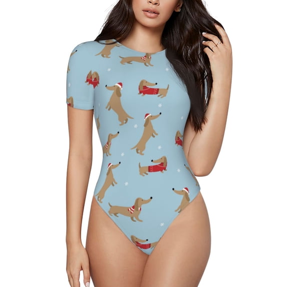 The Xecao Dachshund Dog Women's Crew Neck Body Suit, a short-sleeved bodysuit and basic swimsuit, both comfort and style for dating and daily life