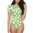 thumbnail image 1 of The Xecao Daisies Flowers Women's Crew Neck Body Suit, a short-sleeved bodysuit and basic swimsuit, both comfort and style for dating and daily life, 1 of 9