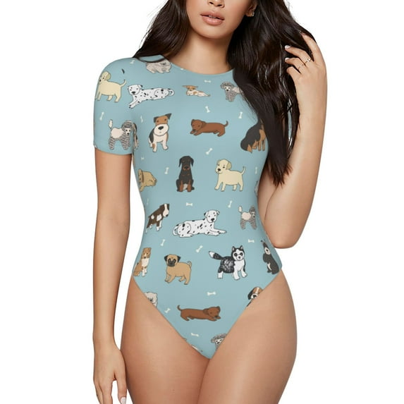 The Xecao Dog Pets Women's Crew Neck Body Suit, a short-sleeved bodysuit and basic swimsuit, both comfort and style for dating and daily life