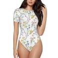 thumbnail image 1 of The Xecao Floral Women's Crew Neck Body Suit, a short-sleeved bodysuit and basic swimsuit, both comfort and style for dating and daily life, 1 of 9