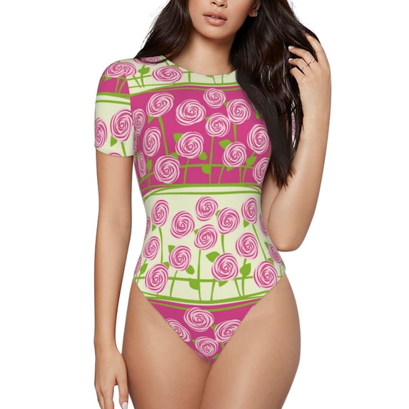 The Xecao Flowers Women's Crew Neck Body Suit, a short-sleeved bodysuit and basic swimsuit, both comfort and style for dating and daily life