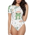 thumbnail image 1 of The Xecao Frog and Mushrooms Women's Crew Neck Body Suit, a short-sleeved bodysuit and basic swimsuit, both comfort and style for dating and daily life, 1 of 9