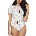 thumbnail image 1 of The Xecao Heart Panda Women's Crew Neck Body Suit, a short-sleeved bodysuit and basic swimsuit, both comfort and style for dating and daily life, 1 of 9