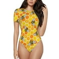 thumbnail image 1 of The Xecao Honeycombs Women's Crew Neck Body Suit, a short-sleeved bodysuit and basic swimsuit, both comfort and style for dating and daily life, 1 of 9